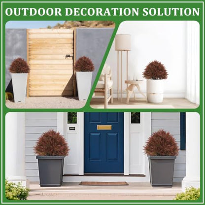 24" Fall Topiary Artificial Outdoor Plants, Faux Cedar Bushes & Shrubs - color: Red Green Mix Cedar