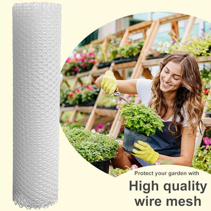 Plastic Wire Mesh Fence 16in x 10Ft Plastic Chicken Wire Mesh for Poultry, Dogs, Rabbit, Snake Barrier & Gardening Versatile Plastic Fencing (16in x 10Ft, White) - color: White, size: 16in x 10Ft