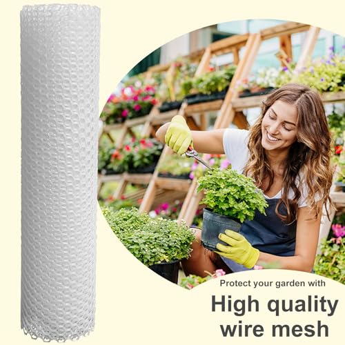 Plastic Wire Mesh Fence 16in x 33Ft Plastic Chicken Wire Mesh for Poultry, Dogs, Rabbit, Snake Barrier & Gardening Versatile Plastic Fencing (16in x 33Ft, White) - color: White, size: 16in x 33Ft