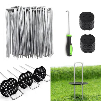 8 Inch 100 PCS Galvanized Landscape Staples with 100 PCS Gasket, Landscape Fabric Pins Stakes Lawn Ground Cover Graden Staples Spikes Weed Barrier Stakes - size: 8" 100 Pack