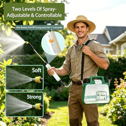 Battery Powered Garden Sprayer 2 Gallon, Upgrade Electric Sprayer with Waterproof Rechargeable Handle