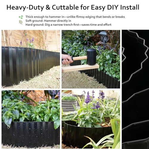Anleolife Galvanized Steel Garden Landscape Edging Roll, 20FT x 8" Black - color: Black, size: 8 inch× 20 ft