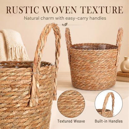 Novabright 2 Pcs Fall Woven Basket Planter, Wicker Planter, 12'', Natural - size: 12''