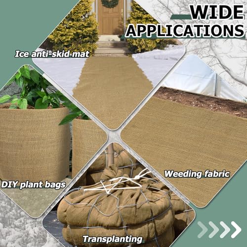 ANPHSIN 50ftx40in Large Natural Burlap Plant Covers Freeze Protection - size: 50ft