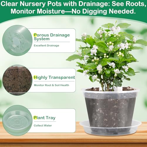 92Pcs Clear Plastic Nursery Pots with Drainage Holes and Saucers, 32Packs 2.8/3.1/3.5/3.9/5.1/5.9/7.1Inch Seedling Starter Pots for Indoor Outdoor Gardening Flower, Herb, Succulent Transplanting - size: 2.8/3.1/3.5/3.9/5.1/5.9/7.1 Inch