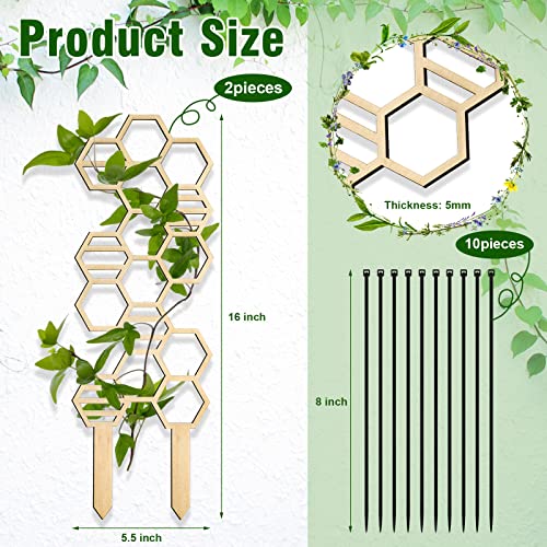 Yalikop 2 Pcs Indoor Plant Trellis for Climbing Plants 16" Wooden Small Garden Trellis Hexagon Honeycomb Potted Plant Support for Ivy Vine Flower Stem Support DIY Accessories Home Decor