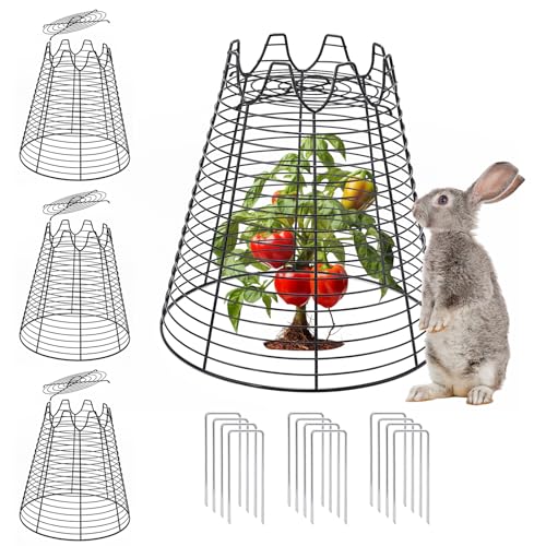 4 Pcs 11.6"×11.6" Plant Protectors from Animals, Sturdy Metal Plant Cages for Outdoor Plants, Reusable Wire Garden Cloches, Plant Protector to Keep Squirrels, Rabbits, Birds, Black - size: 4 pack