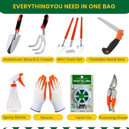 Complete Garden Tools Set, 11 Pcs Heavy Duty Gardening Tools with Organizer Tote Bag, Aluminum & Carbon Steel Garden Tool Set, Gardening Kit for Women & Men, Ideal Gardening Gifts for Plant Lovers