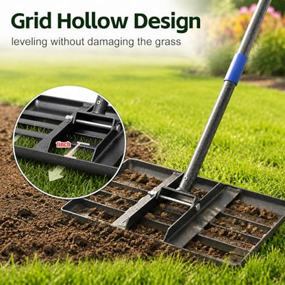 Lawn Leveling Rake,Long Handle Rakes for Lawns Heavy Duty Lawn Leveler Tool for Soil Compost Sand Landscape Rake for Yard Garden Golf Course 17"x10"