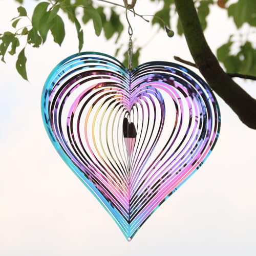 Phuryllic Wind Spinners Outdoor, Garden Decor, Bird Deterrents for Outside, 3D Metal Yard Decorations for Patio & Backyard, Unique Gardening Gifts for Women & Moms - 10in Purple Heart