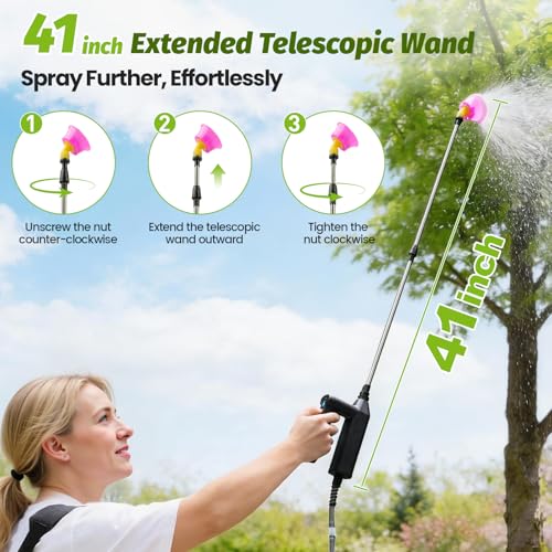 Battery Powered Backpack Sprayer 3.2Gallon, Electric Sprayer with 3-Adjustable Sprayings, Battery Indicator, 5 Nozzles, 41" Retractable Wand, Rechargeable Garden Sprayer for Weed, Lawn&Yard - size: 3.2 Gallon