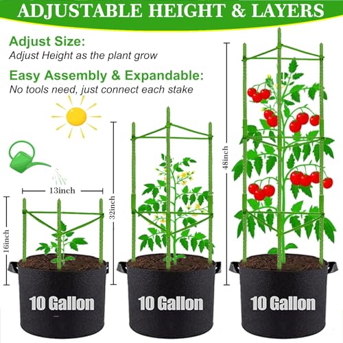 Moirsunt Tomato Cages with 10 Gallon Grow Bags, 48 Inches Tomato Planter - size: 48 inch