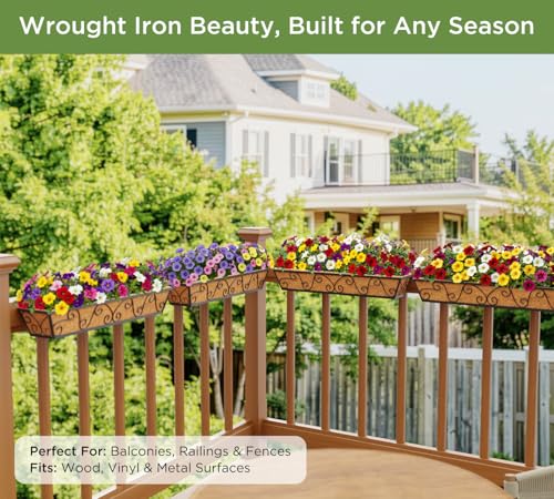 HFHOME 30 Inch Railing Planter Box with Coco Liners for Deck, Porch, Fence, Patio, Balcony Hanging Flower Railing Baskets with Adjustable Brackets, Outdoor Garden - 4 Packs - size: 30"-4P Butterfly