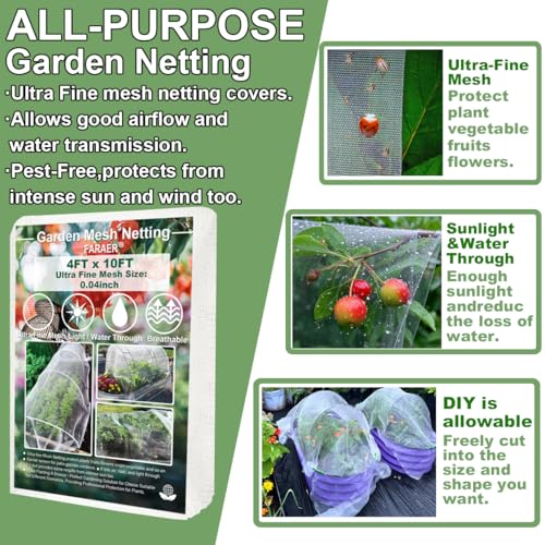 Garden Netting for Raised Beds, 4x10ft Insect Netting - size: 4x10ft Reinforced Netting