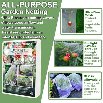 Garden Netting for Raised Beds, 4x10ft Insect Netting - size: 4x10ft Reinforced Netting