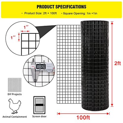 24'' x100' 1inch Hardware Cloth16 Gauge Black Vinyl Coated Welded Fence Mesh for Home and Garden Fence and Home Improvement Project (24'' x 100') - size: 24inchx100ft