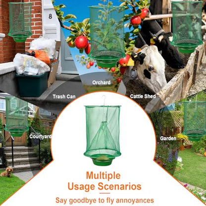 6 Pack Reusable Ranch Fly Traps Outdoor Hanging Fly Cage - size: 6 pack