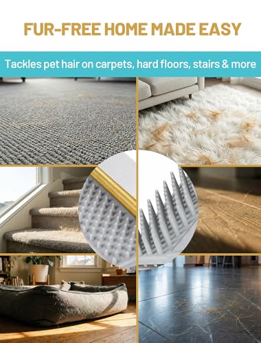 DELOMO Carpet Rake for Pet Hair Removal, Dual-Sided Rug Rake Scraper Broom