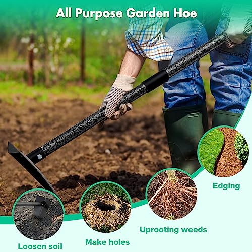 Garden Hoe, Heavy Duty Trenching Hoes with 60 Inch Long Handle, Sharp Edge Triangle Weeding Hoe Garden Tools for Weeds Removal,Cultivating,Digging,Loosen Soil, Trenching, Landscaping Manual Weeder - size: 60"