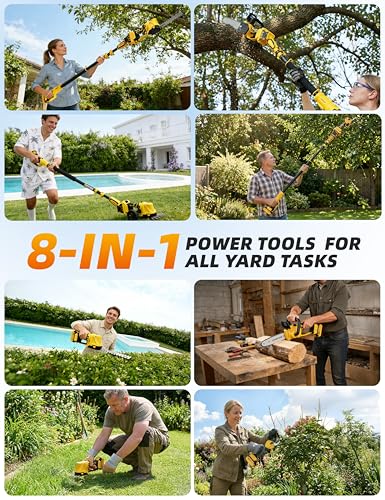 8”/ 10” Electric Pole Saw, Pruning Shears, Pole Hedge Trimmer, Grass Shears Combo, Extendable Garden Tools for Outdoor & Yard Use, Cordless Tree Pruner, Branch Cutter, Compatible with Dewalt Battery - color: Yellow