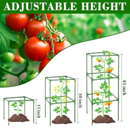 ZeeDix 4 Pack Square Tomato Cages for Garden with Clips 45 Inch - color: Green-4 Pack, size: 45-inch