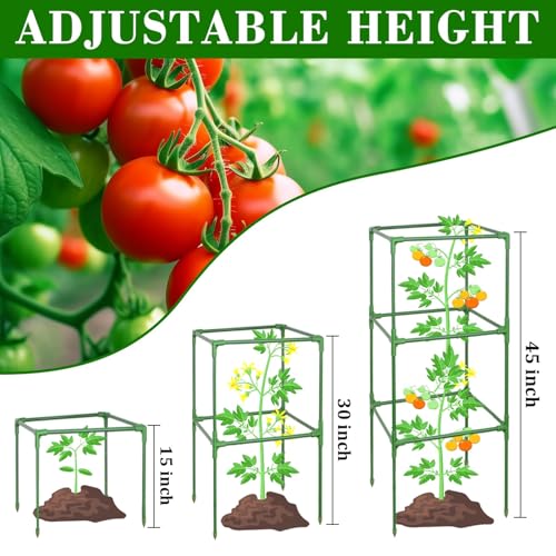ZeeDix 4 Pack Square Tomato Cages for Garden with Clips 45 Inch - color: Green-4 Pack, size: 45-inch