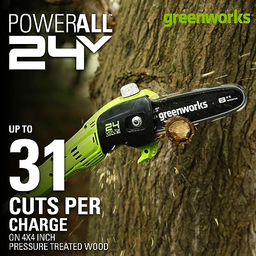 Greenworks 24V 8" Cordless Polesaw (Great For Pruning and Trimming Branches / 125+ Compatible Tools), 2.0Ah Battery and Charger Included - size: 8" Polesaw (2.0Ah), style: Polesaw