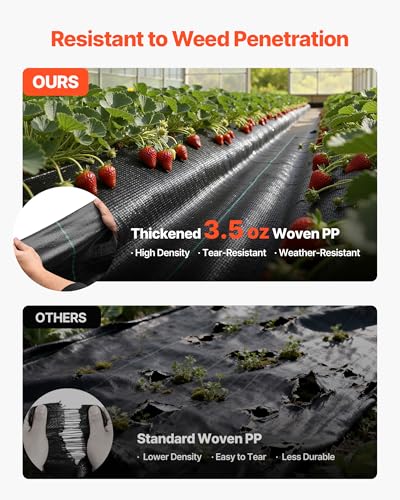 VEVOR 13x115FT 3.5oz Weed Barrier Fabric Heavy Duty, Landscape Fabric, Woven Weed Blocker Fabric, Garden Weed Fabric, Weed Control Fabric Ground Cover, Landscaping Cloth, Weed Mat, Black - size: 13FT*115FT-3.5oz
