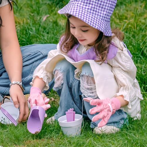 ROBOTIME Kids Gardening Set, 17PCS Toddler Gardening Tools, Toddler Gardening Set with Apron, Hat, Gloves, Watering Can & Tool Bag – Outdoor Play Garden Kit for Kids for Hands-On Learning (Purple ) - color: Purple
