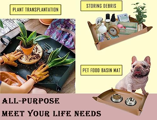 Thickened Leather Plant Repotting Mat, Indoor and Outdoor Potting Mat, 30" x 18" Foldable Tray with Mess Control (Dark Green) - color: Dark Green Leather