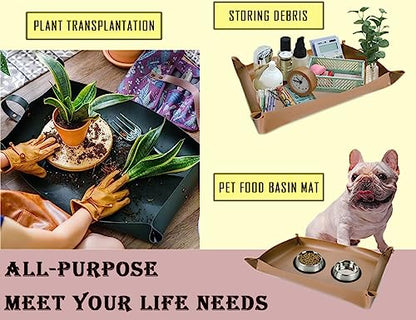 Thickened Leather Plant Repotting Mat, Indoor and Outdoor Potting Mat, 30" x 18" Foldable Tray with Mess Control (Dark Green) - color: Dark Green Leather
