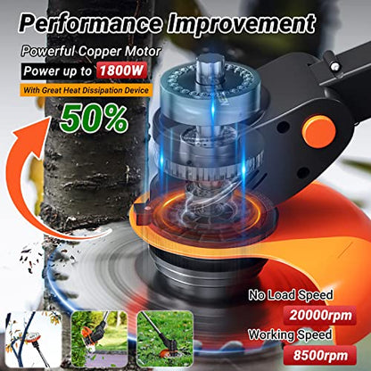 Weed Wacker Cordless, Electric Weed Eater & Lawn Edger - 21V Battery Powered Grass Trimmer 3-in-1 Stringless Grass Trimmer/Edger/Brush Cutter with 2×4.0Ah Batteries (Orange B)