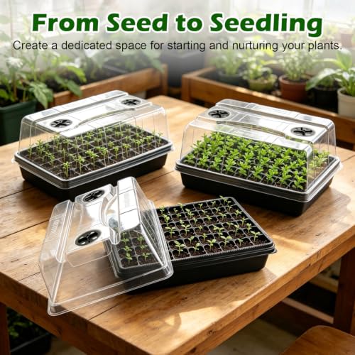 10-Pack Seed Starter Trays with 5" Tall Humidity Domes & 54-Cell Deep Trays - size: 10p Trays+Domes+54 Cells