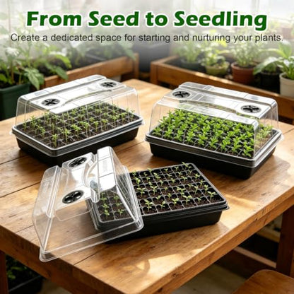 10-Pack Seed Starter Trays with 5" Tall Humidity Domes & 54-Cell Deep Trays - size: 10p Trays+Domes+54 Cells