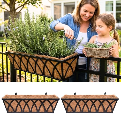 LaLaGreen Deck Railing Planter (24 in, 2 Pack) Black Metal Flower Box - size: 24" (60cm) x 2 pack