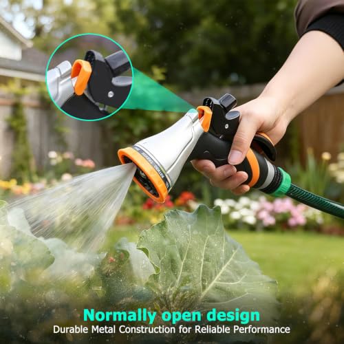 QUOBAS Metal Garden Hose Nozzle, Heavy Duty Water Hose Sprayer, Leak Proof - color: Orange