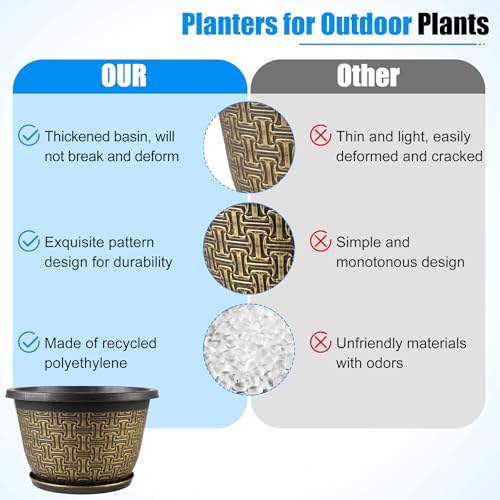 Nooulap 4 Pack 12 Inch Plant Pots, Large Plastic Flower Planters - color: Gold 4-pack, size: 12 Inch
