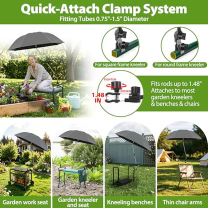 Garden Kneeler Umbrella, 42” Large Clip on Umbrella with Metal Clamp,UPF50+ Sun Protection,360°Swivel,Folding Garden Umbrellas for Garden Bench Kneeler Seat,Outdoor Gardening Shade - color: Gray
