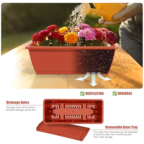 Railing Planter Box Set of 2, 4 Pack Brick Red Window Boxes Planters - color: Brick Red