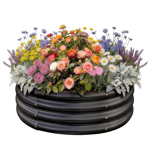 Land Guard Galvanized Raised Garden Bed Kit, Planter Boxes Outdoor, Round Large Metal Garden Beds for Vegetables(Gray)…… - color: 2-grey, size: 2×2×1ft