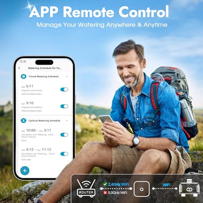 WiFi Water Timer for Garden Hose with Brass Inlet,Smart Hose Timer with WiFi Hub, APP & Voice Control,Up to 20 Watering Plans, 2-Zone Sprinkler Drip Irrigation System Controller for Yard Lawn Watering - color: Black