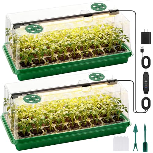 72 Cells Seed Starter Tray with Grow Light, Seed Starter Kit Full Spectrum with 5 Dimmable Brightness & Timer, Indoor Plant Grow Tray for Beginners & Seasoned Gardeners, Gardening Gifts - color: Green, size: 72 Cells