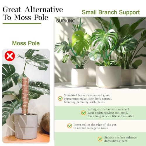 SupKing 8 pcs Adjustable Monstera Plant Support Garden Stakes Stackable Branch Plant Stakes for Indoor Plants, Vine, Photos, Climbing and Potted Plants Come with 30 Pcs Plant Twist Tie