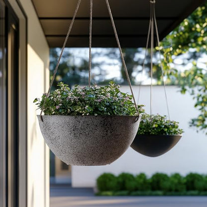 LA JOLIE MUSE Large Hanging Planters for Outdoor Plants, Set of 2,13 Inch - color: Concrete Gray