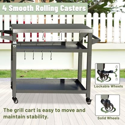 Domi 3-Shelf Outdoor Grill Table, Grill Cart Outdoor with Wheels, Pizza Oven and Food Prep Table, Blackstone with Stainless Steel Tabletop, BBQ Stand for Blackstone Griddle for Outside BBQ - style: Stainless Steel Tabletop+Solid Shelf
