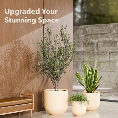 KUTE NEST 16" Premium Arco Fiberstone Outdoor Planter - Kilim Beige - color: Kilim Beige, size: 16"H x 16"D