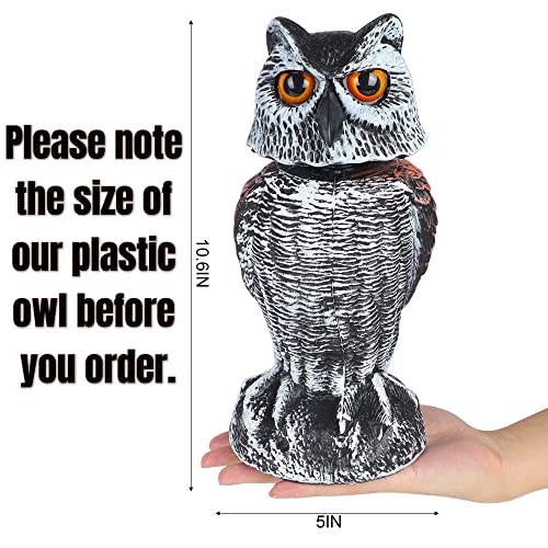 Hausse 2 Pack Fake Owl Decoy Bird Scarecrow Sculpture, Rotating Head Plastic Owl Bird Deterrents, Nature Enemy Horned Pest Repellent for Outdoor Garden Yard - size: 2 Pack, 10.6 Inch