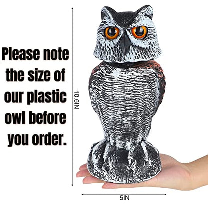 Hausse 2 Pack Fake Owl Decoy Bird Scarecrow Sculpture, Rotating Head Plastic Owl Bird Deterrents, Nature Enemy Horned Pest Repellent for Outdoor Garden Yard - size: 2 Pack, 10.6 Inch