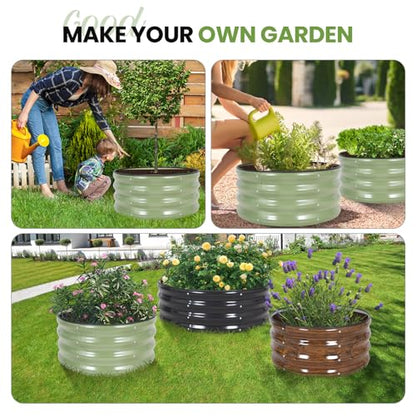 G GOOD GAIN Round Raised Garden Bed Outdoor, 2x2x1ft, 3Pcs, Olive Green - color: Olive Green, size: 2x2x1 FT (3 Packs)