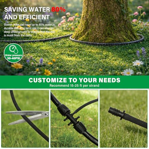 MIXC 100ft Soaker Hose, 1/4" Drip Irrigation Tubing Kits with Fittings - size: 100ft
